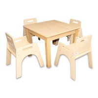 Kleinkindstuhl mit Armlehnen + 1 x Quadrattisch 60 x 60 cm
